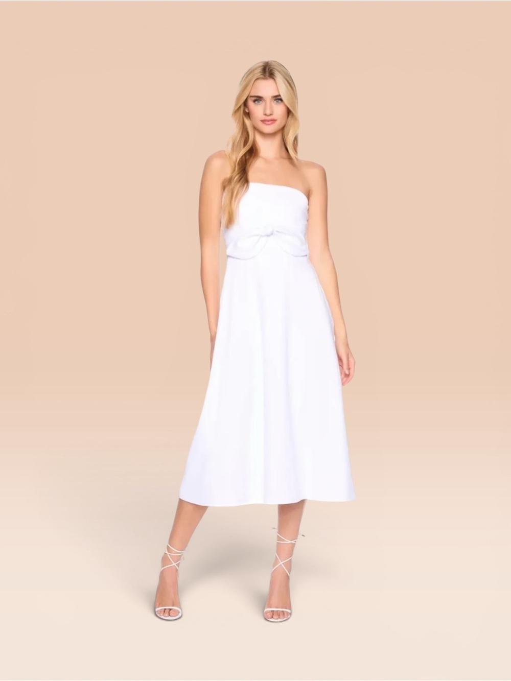 Susana Monaco White Strapless Midi Dress with Front Knot